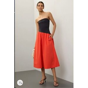Ciao Lucia Tadeo Dress Strapless Midi Black‎ Orange Pockets Colorblock Sz M